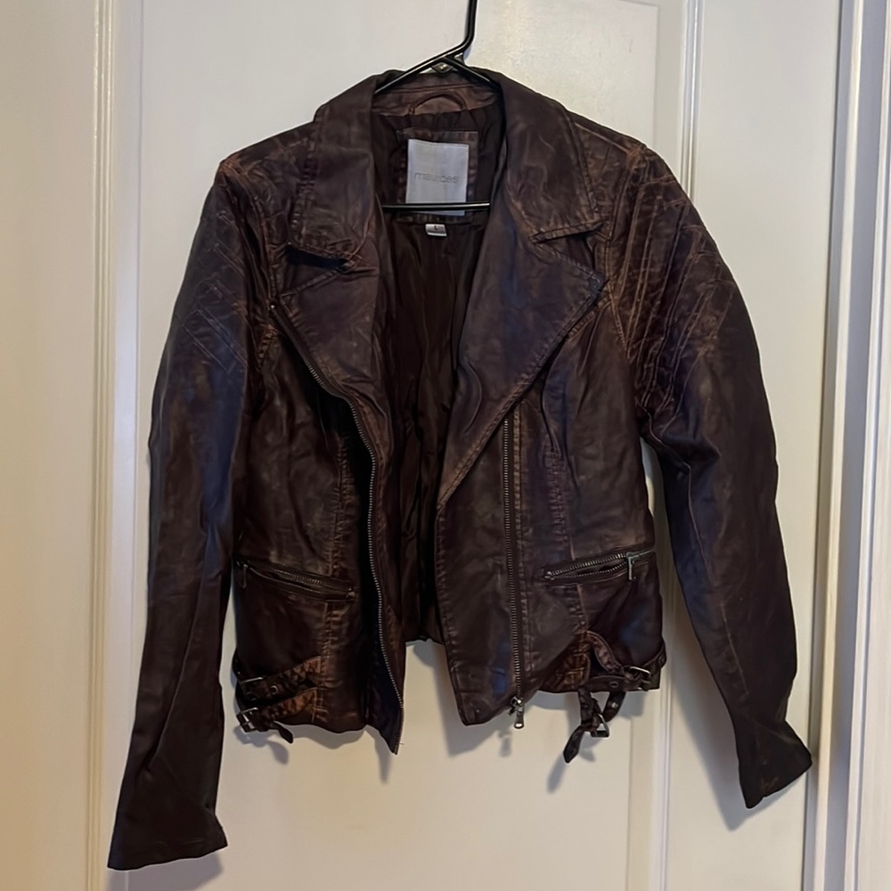 Brown- worn leather jacket